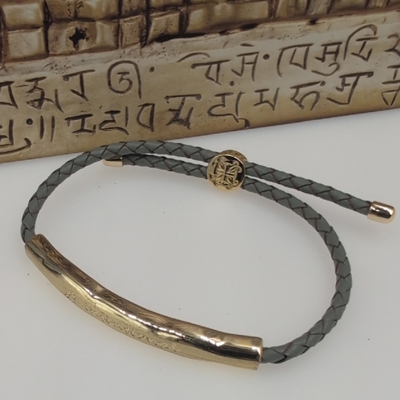 Rustic Cuff Brinley Braid Gray with Gold Bar bracelet inspirational inscription - Picture 4 of 4
